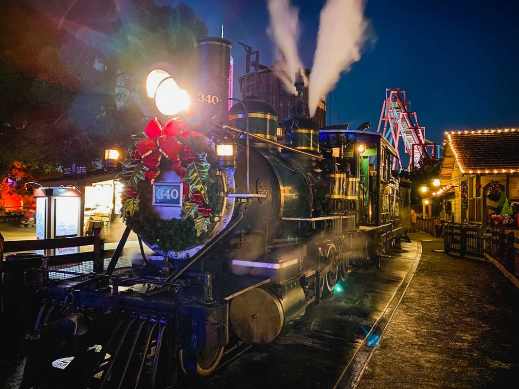 The Merry Train decorated with a wreath