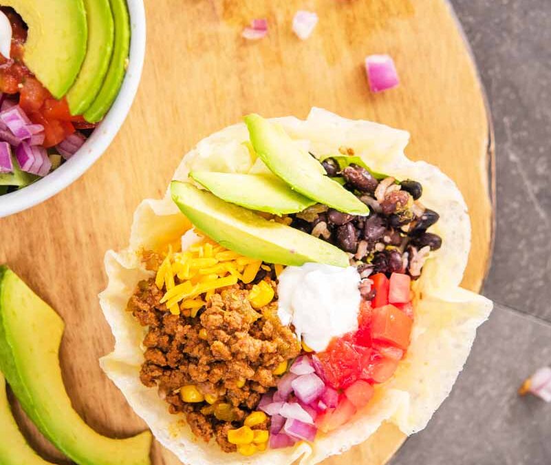 Awesome Low Carb Keto Taco Bowl With Cheese Shell
