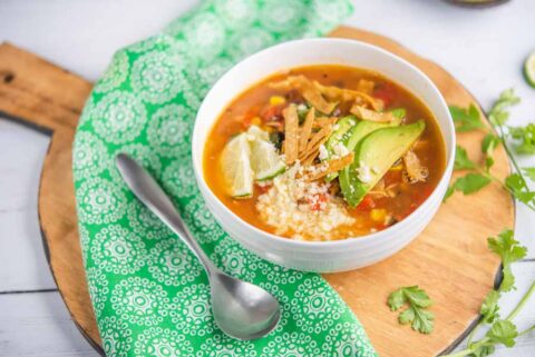 Easy & Low Calorie Chicken Tortilla Soup With Rotisserie Chicken