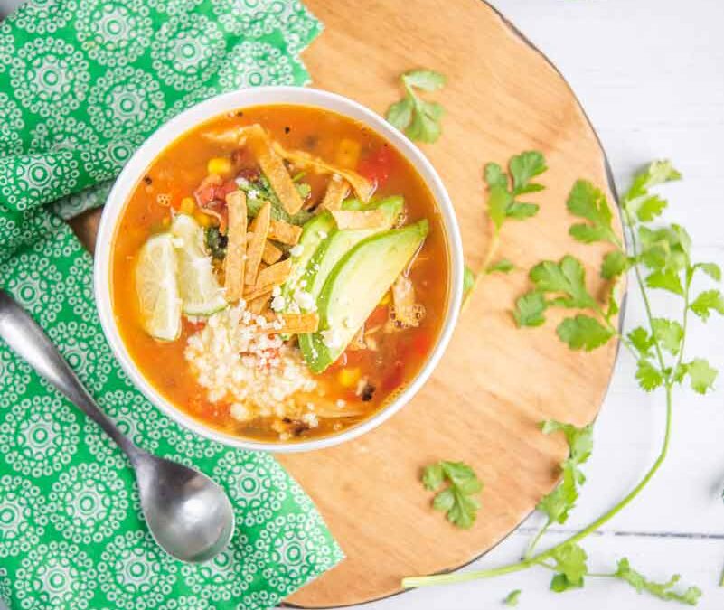 Easy & Healthy Low Calorie Chicken Tortilla Soup with Rotisserie Chicken