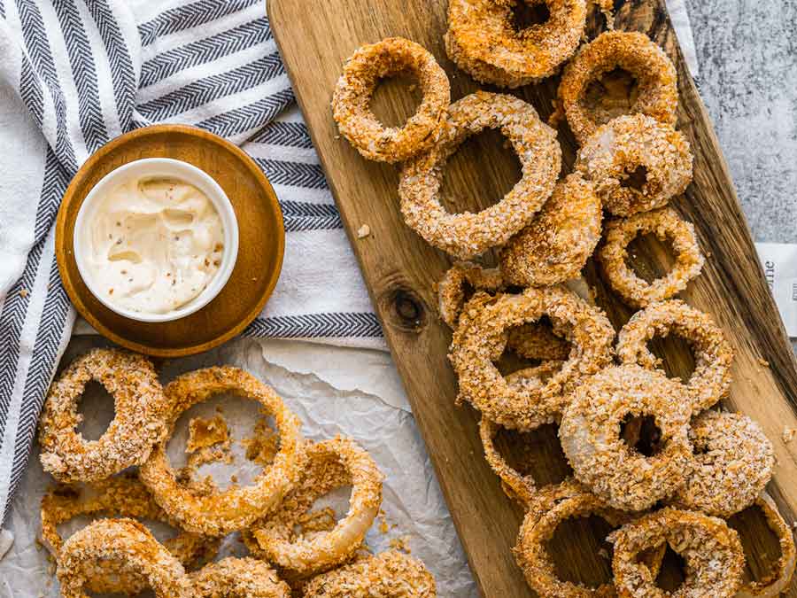 Vegan Buffalo Onion Rings - Rabbit and Wolves