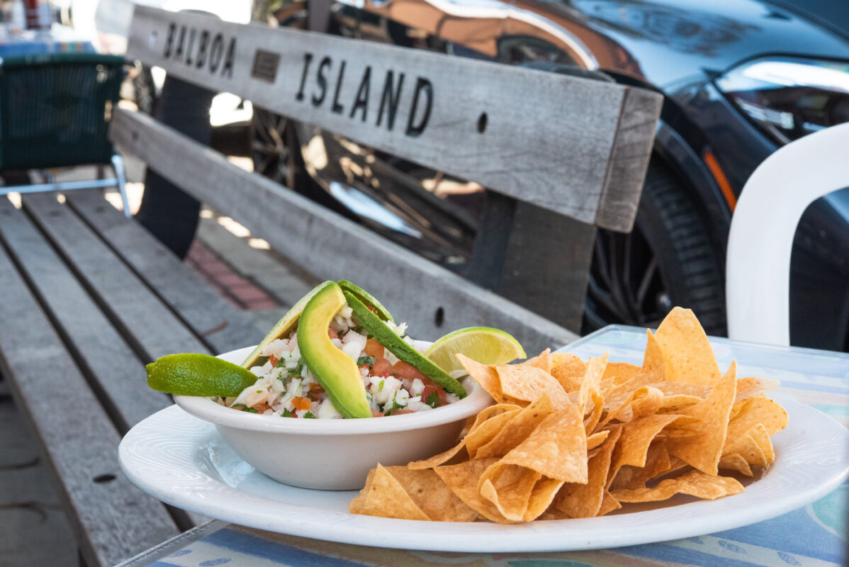 Ceviche in front of balboa island bench