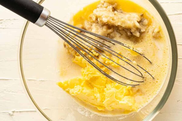 eggs whisked with bananas