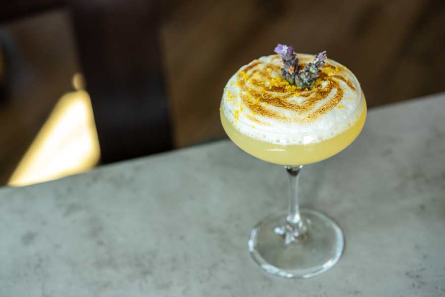 lavender meringue martini on a table