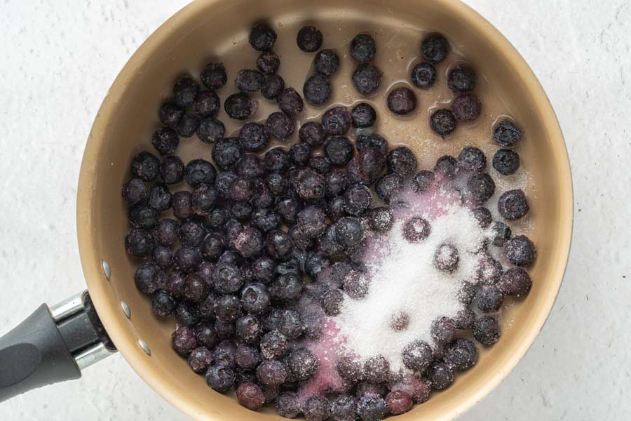 blueberries and sweetener in pot