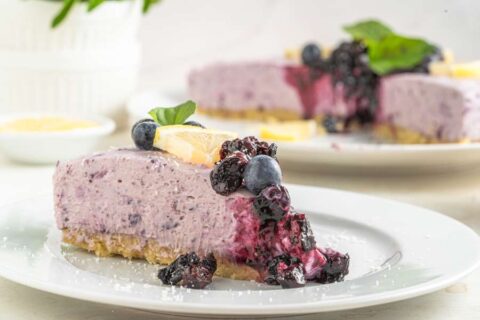 keto-blueberry-cheesecake on plate