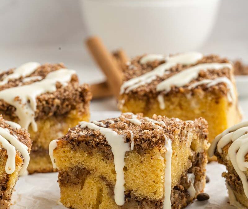 Moist & Buttery Keto Coffee Cake with Cream Cheese Drizzle