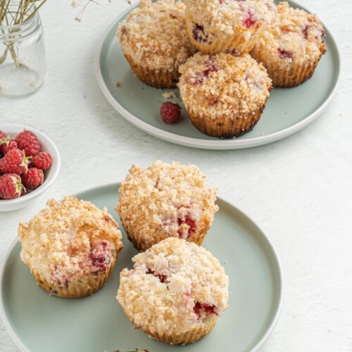 Fluffy Raspberry Lemon Muffins with Coconut Crumble