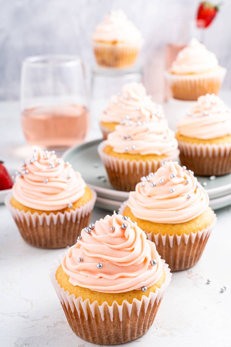 Beautiful Pink Rosé Cupcakes with Rosé Buttercream