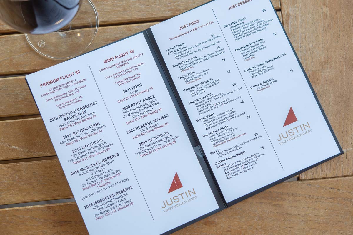 Justin-Winery-Menu