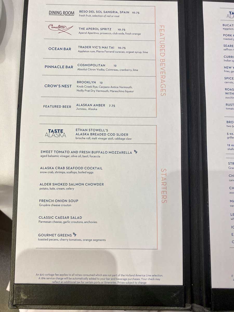 Holland America Dining Guide MDR Menus With Photos Of Our Delicious