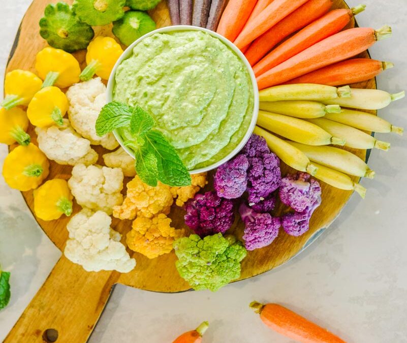 Easy Crudité Platter with Spring Pea Goat Cheese Dip