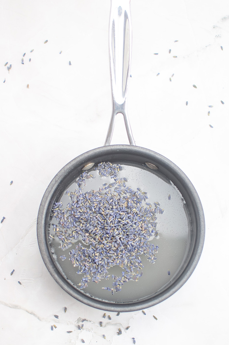 dried lavender in a sauce pot