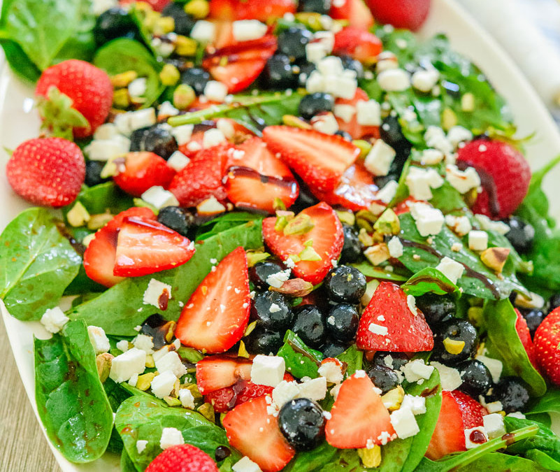 Strawberry Spinach Salad with Blueberries & Feta