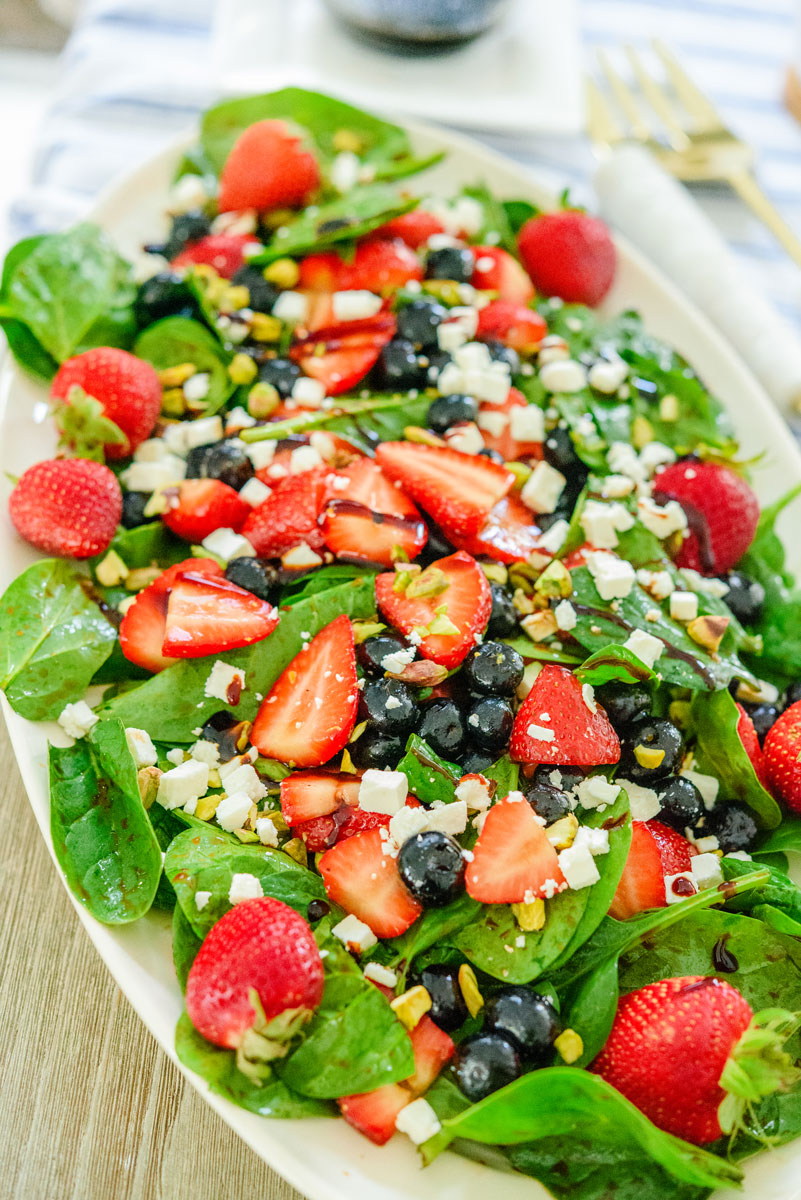 Strawberry Spinach Salad with Blueberries & Feta