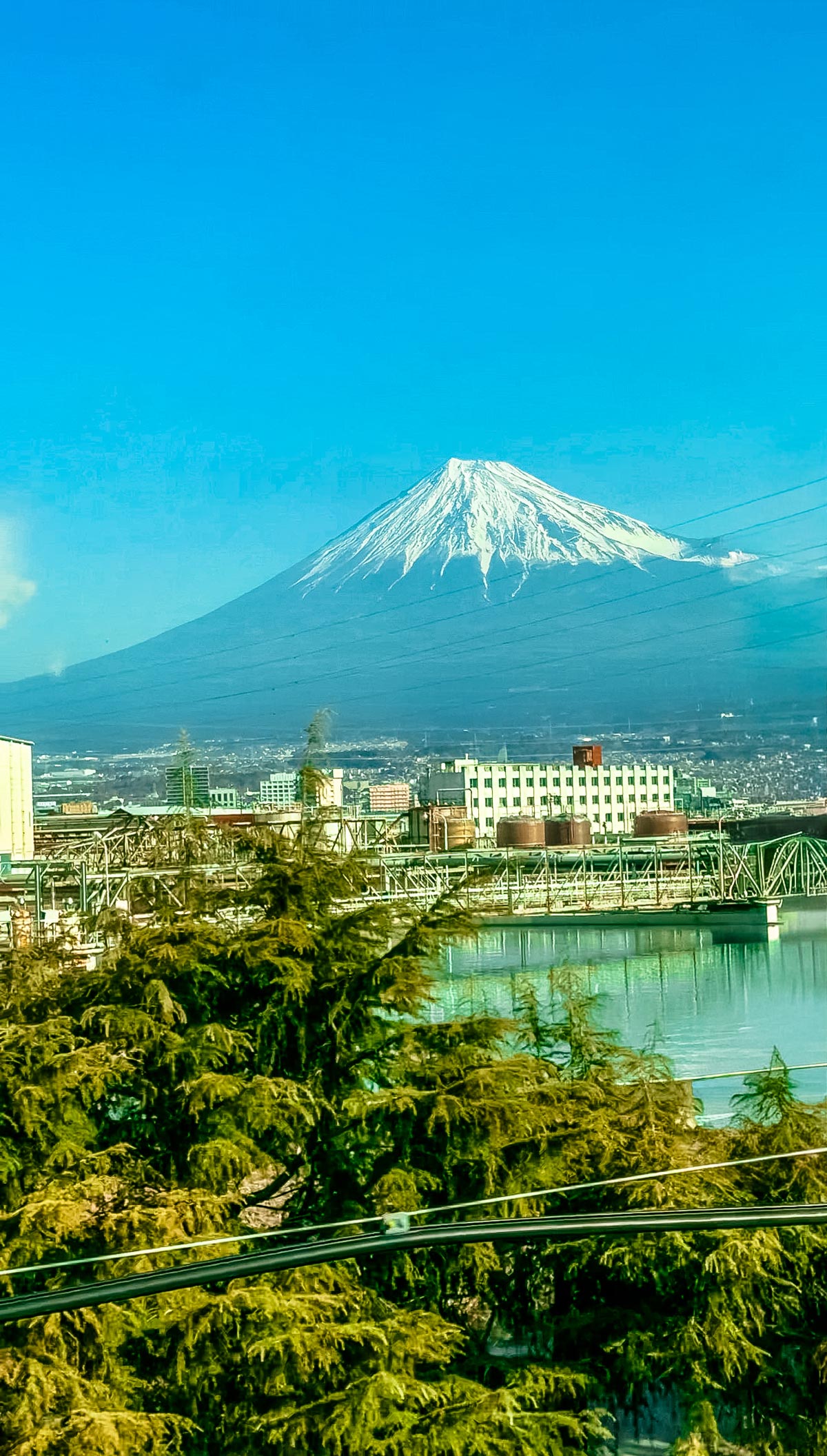 Mount Fuji view from Shinkansen window between Tokyo and Kyoto