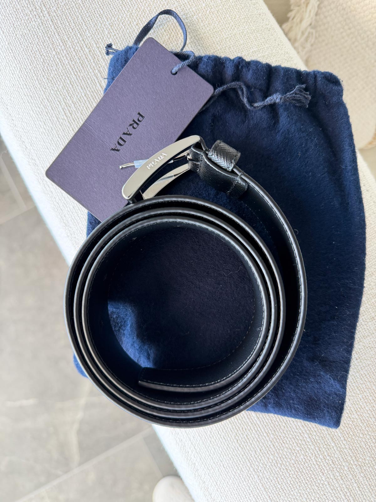 2nd-Hand Luxury Shopping in Tokyo & Osaka: Where I Found the Best Deals 12 Black Prada belt purchased during 2nd-hand luxury shopping in Japan